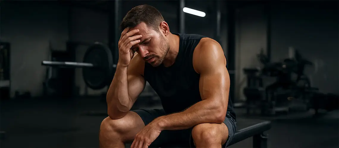 Athlete exhausted from overgymming at XFit Gym - Risks of Overgymming
